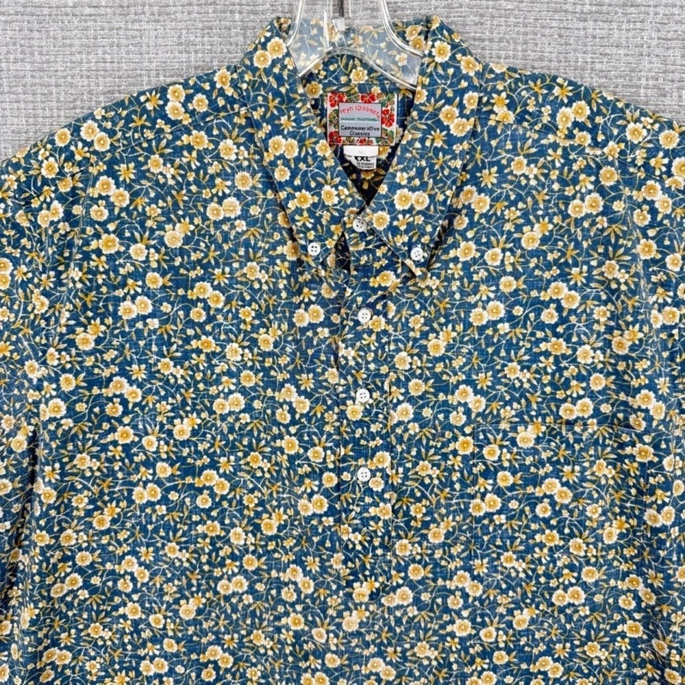 Vtg Reyn Spooner Sz 2XL Blue Gold Yellow Floral Shirt Kloth Popover Hawaii Dad‎